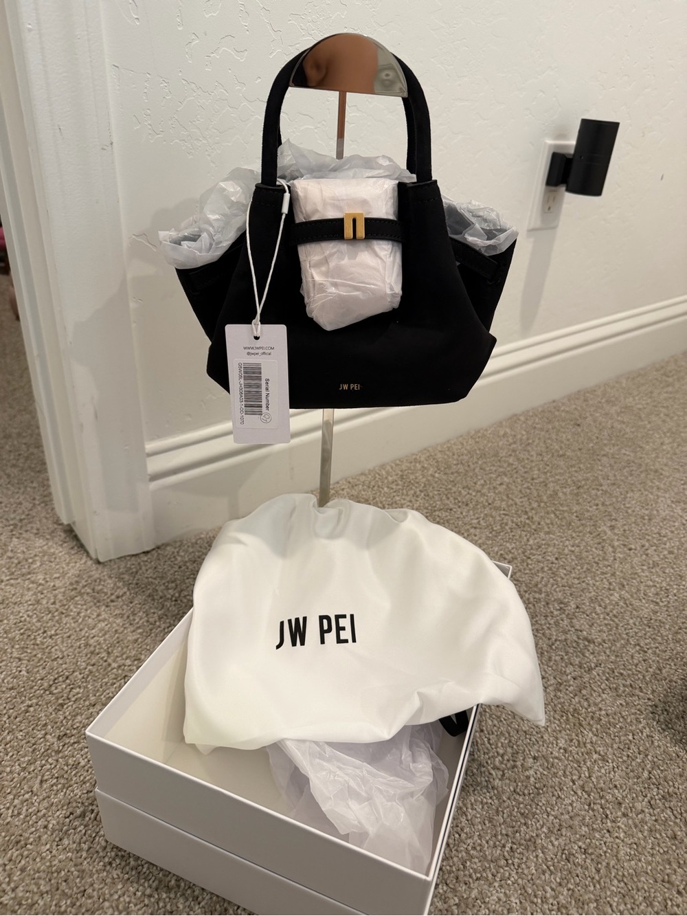JW PEI Black Mini Tote with Gold Buckle
